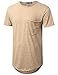 URBANCREWS Mens Hipster Hip Hop Melange Longline Pocket T-Shirt Khaki, M