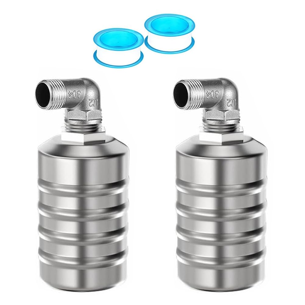 Eleqldwen 2 Piece Fully Automatic Water Level Control Float Valve Stainless Steel Mini Floating Valve -1/2In Side Water Intake Save Place Easy Install