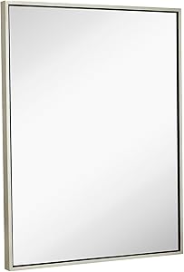 Clean Large Modern Antiqued Silver Frame Wall Mirror 30" x 40" Contemporary Premium Silver Backed Floating Glass Panel | Vanity, Bedroom, or Bathroom | Mirrored Rectangle Hangs Horizontal or Vertical