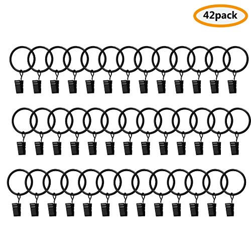 Umikk 42pcs Rings Curtain Clips,Curtain Rings with Rustproof Clips,Clips to Hang Outdoor Curtain,Vintage Black (38mm/1.5 Inch Interior Diameter )