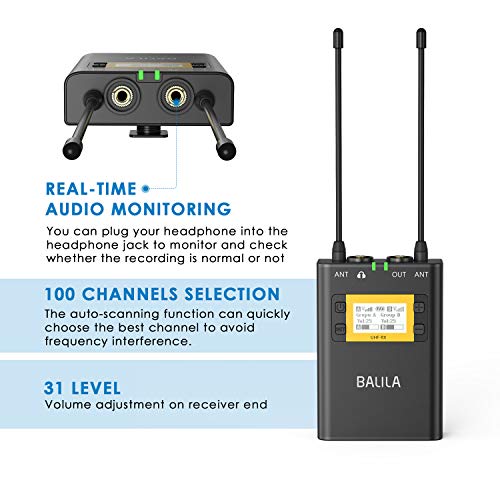 BALILA UHF 100channel Wireless Lavalier Microphone System for DSLR