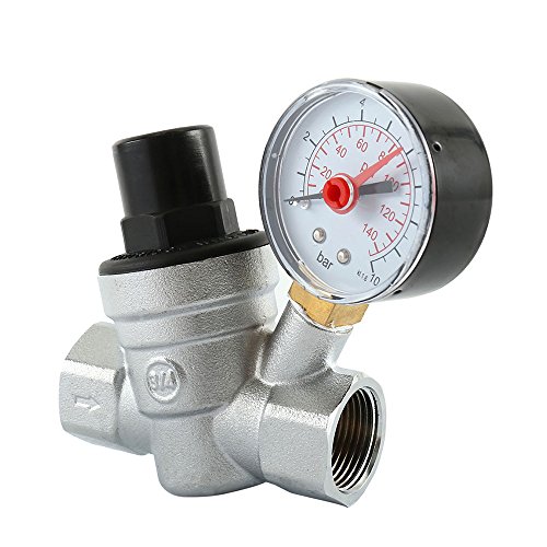 WarmCare Adjustable Brass Water Pressure Regulator Lead-free with Gauge for RV Camper and Inlet Screened Filter