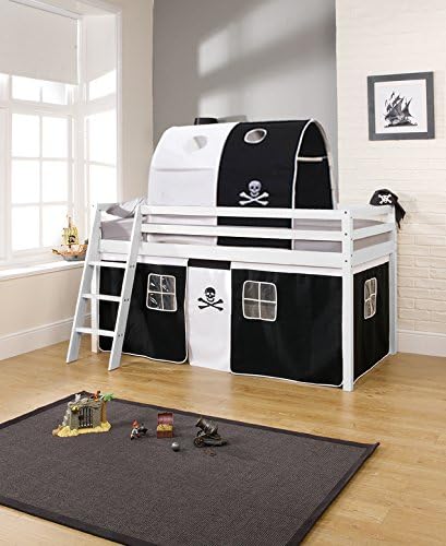 Noa and Nani - Midsleeper Cabin Bed with Pirate Tent and Tunnel - (White)