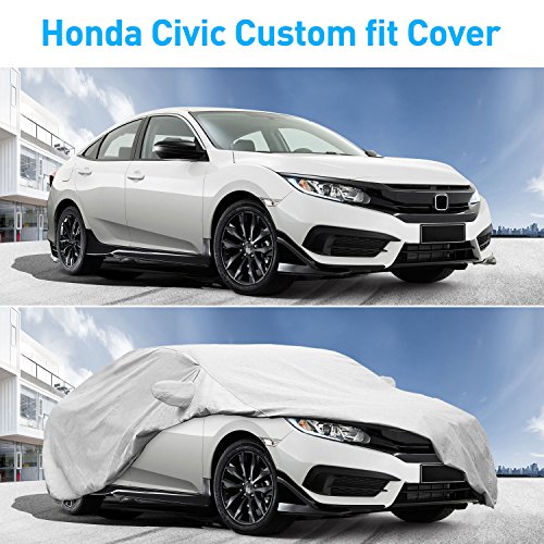 KAKIT 3 Layers Civic Car Cover for Honda Civic 2010-2017, All Weather Waterproof Windproof Dustproof Scratch UV Proof Car Cover for Civic Summer Outdoor, Free Windproof Ribbon