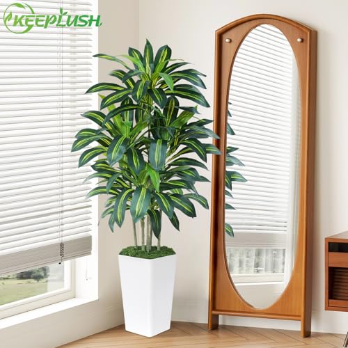 Keeplush Dracaena Artificial Plant 150 cm with White Planter, Artificial Palm Tree Large Like Real with 105 Leaves, Artificial Tree for Indoor Decoration, Living Room, Bedroom, Office, Garden, Home Decor