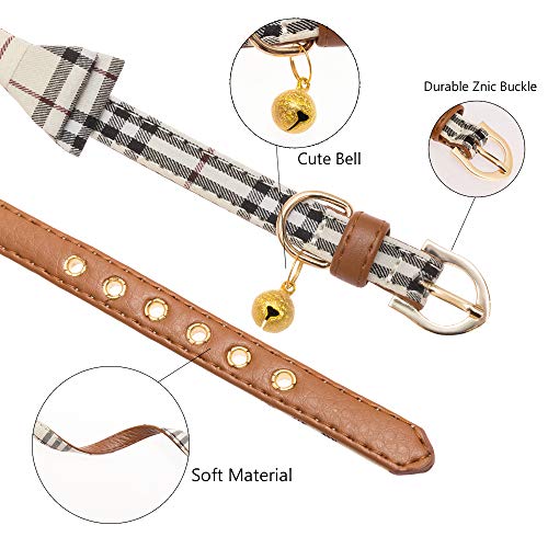 CHERPET Bow Tie Dog Collar and Leash Set Cute Plaid, Plaid, Size