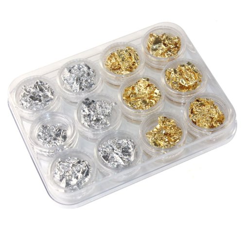 NewKelly 12PC Nail Art GD SL Paillette Flake Chip Foil DIY Acrylic UV Gel Pager Manicure Decoration