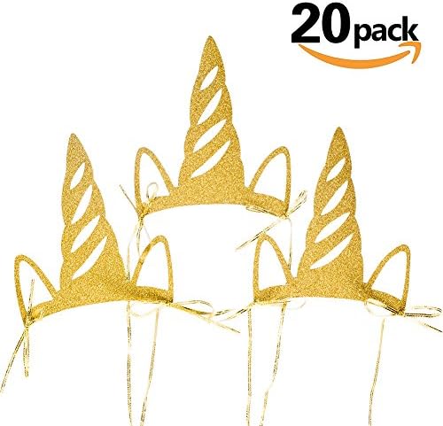 Unicorn Crown. Unicorn Horn Headpiece, Handcrafted Unicorn Horn Headband,Unicorn Party Horn Hats, 20pcs Glitter Gold Unicorn Theme Party Supplies