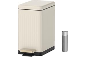 Mbillion Bathroom Trash Can with Lid-Stainless Steel Step Slim Garbage Can-Metal Wastebasket-10L/2.6 Gallon Rectangle Pedal Trash Bin for Narrow Office, Kitchen, Bedroom, Toilet-Soft Close, White