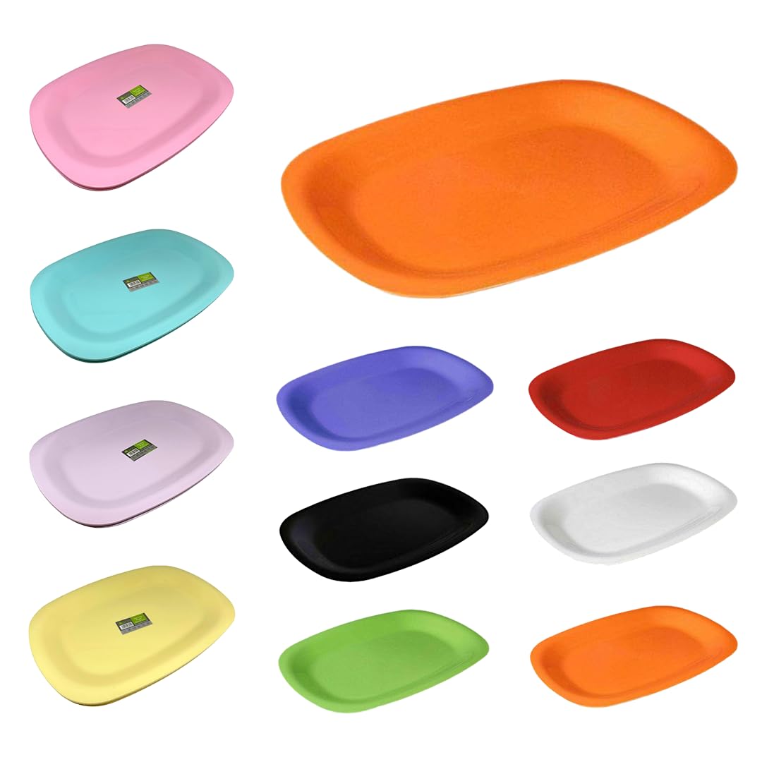 ECO 2 Pack Large 34.4 x 25.3 cm Sandwich Platter Trays | Set of 2 Plastic Platters | Plastic Buffet Trays for Parties, BBQs & Catering Events | Multi-Color Serving Trays (Orange)