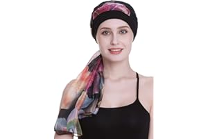 FOCUSCARE Elegant Chemo Cap with Silky Scarfs for Cancer Women Hair Loss Sleep Beanie