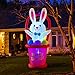 HOOJO 7 Ft Easter Inflatables Bunny with Basket and Eggs Decorations - Blow up Party Decor for Indoor Outdoor Yard with Color Changing LED Lights