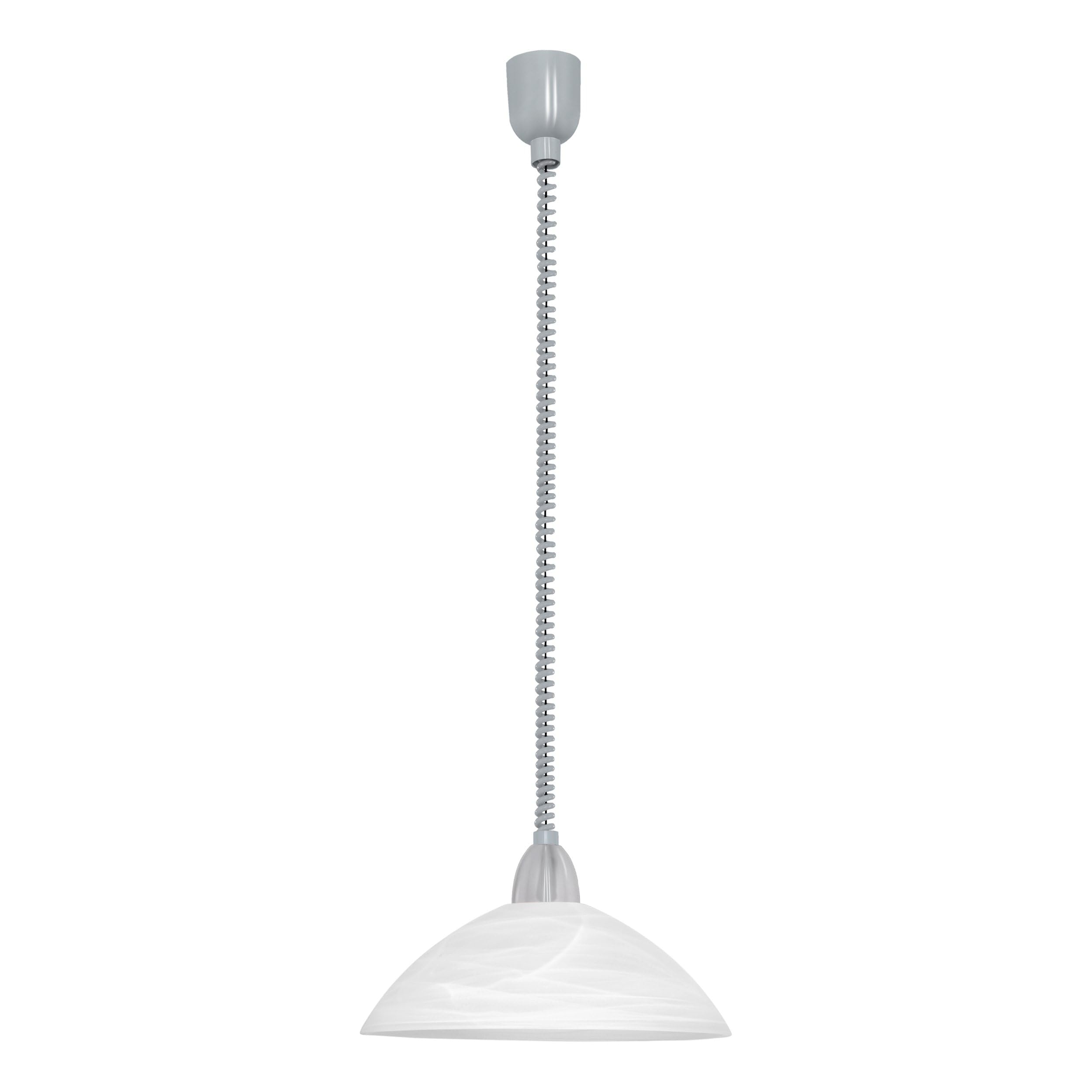 Eglo Lord 2 Height Adjustable Pendant Light, Classic Living Room and Kitchen Hanging lamp, matt Nickel and White Alabaster Glass E27 Socket