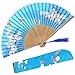 OMyTea® Hand Held Silk Folding Fans with Bamboo Frame - with a Fabric Sleeve for Protection for Gifts - 100% Handmade Oriental Chinese/Japanese Vintage Retro Style - for Women Ladys Girls (WZS-33)