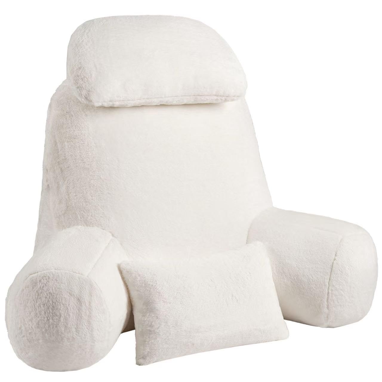 Photo 1 of NOONTIDE Reading Pillow for Sitting up in Bed and Couch,32" X-Large Back Pillow for Adult & Teens with Soft Adjustable Neck Roll Backrest Pillow,Washable Cover,Watching TV/Gaming/Relaxing(FurryWhite)