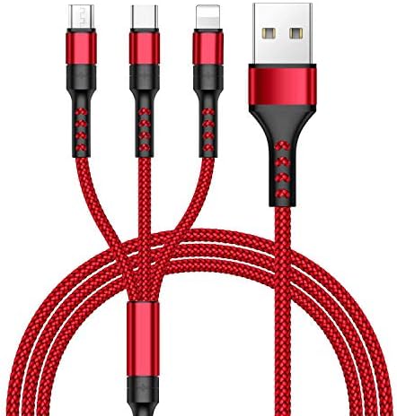 Multi Charger Cable, 4ft Nylon Braided 3 in 1 Multiple Charging Cable with Micro USB Type C Multi Charger Connector for Android Samsung, Motorola, Nokia, LG, Kindle (Red)
