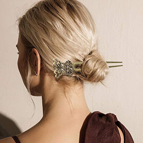SelfTek 4 Pack Women Hair Sticks Antique Bronze and Wood Hair Chopsticks for Long Hair