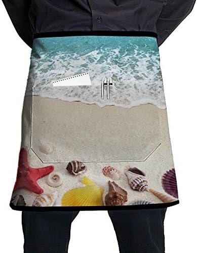 Sea Shells On Sand Beach Men And Women Kitchen 3D Apron For Cooking, Baking, Crafting, Gardening, BBQ-Navy &amp; Cream