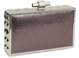 Beaute Bags Box Frame Hard Shell Clutch Evening Bag in Vegan Leather with Studded Metal Frame and Detachable Shoulder Strap (Pewter)