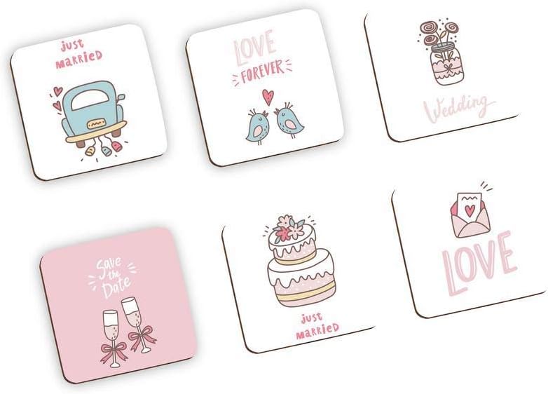 Friends Office Automation Designer Handmade Wooden Coaster Set for Home Kitchen, Office Desk (Set of 6, 4 x 4 Inch)
