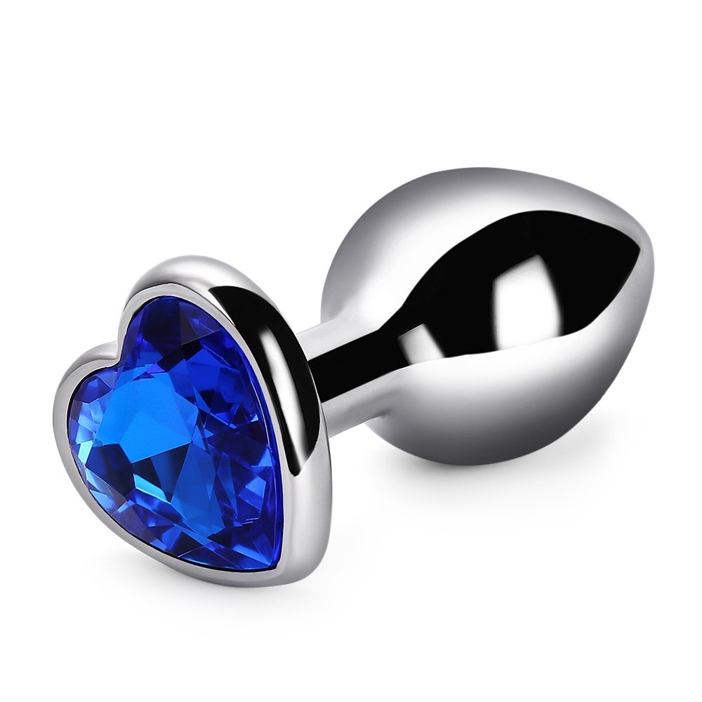 Zinc Alloy Anal Plug, Metal Luxury Heart Shaped Decoration Design Butt Anal Plug for Women Men and Couples (Deep Blue, 34mm x 85mm)