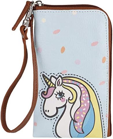Thathing Unicorn Blue Color Mobile Phone Pouch Wristlet with Card Slots