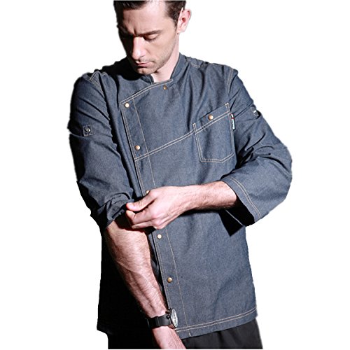 XINFU Chef Jacket Cowboy Uniform Fashion Long Sleeve Air Work Chef Coat for Men Restaurant Kitchen