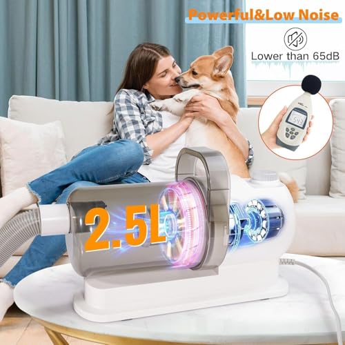 SKY-TOUCH Pet Grooming Kit and Hair Vacuum, 12 in 1 Shedding Grooming Kit, Vacuum Suction 99%, 2L Large Capacity Low Noise Hair Remover Supplies for Dogs & Cats, Professional Grooming Shedding Tools