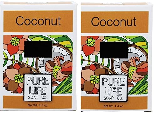 Pure Life Soap Co Coconut Soap Bar (Pack of 2) With Sesame Oil, Olive Oil, Coconut Extract and Rice Infusion, 4.4 oz Each