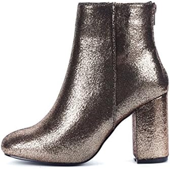 DFRNT Women’s Zoya Metallic Textured Finish Ankle Boots (6.5 US - 37 EU, Bronze)