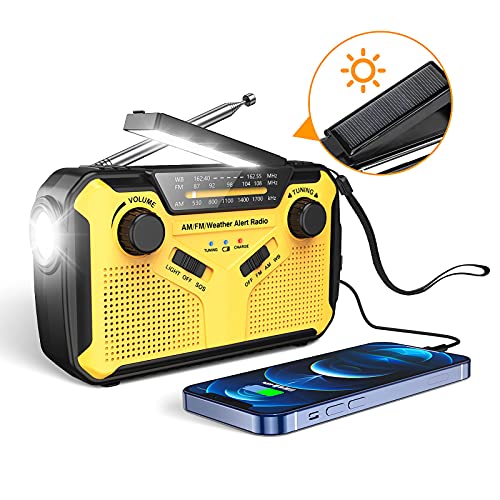 Emergency Radio, 2021 Newest Hand Crank Radio, Portable Solar Emergency Supplies, AM/FM NOAA Weather Radio with LED Flashlight&Reading Lamp, 3000mAh Power Bank for Phone, SOS Alarm for Survival