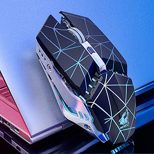 Wireless Mouse + USB Receiver for Laptop PC,2.4GHz 1600DPI 6 Buttons Mechanical Mute Rechargeable LED Backlit Mice (Stars Black) - Thumbnail 5