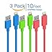 Cambond iPhone Cord 3 Pack, 8 Pin Lightning Cable Durable Stepped Apple Certified Cord for iPhone 7/7 Plus, iPhone 6s / 6s Plus, iPhone 6/6 Plus, iPhone 5s 5c 5 (Blue + Peach + Green 10ft)