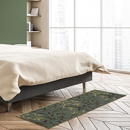 Machine Washable Leaves Design NonSlip Rubberback 2x5 Traditional