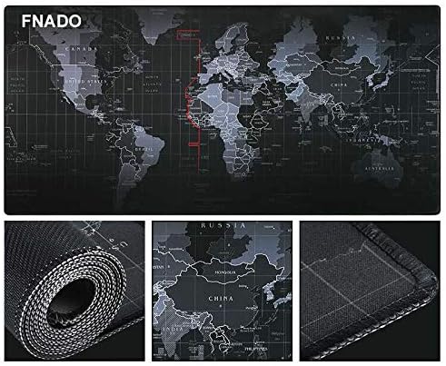 FNADO Extended Gaming Mouse Pad - Non-Slip Water-Resistant Rubber Base Cloth Computer Mouse Mat, 31.5x11.8-inch 3mm Thick XX-Large - World Map