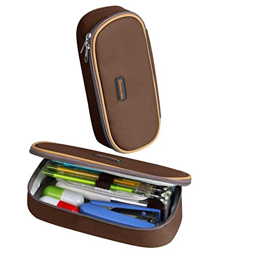 Pencil Case, Homecube Big Capacity Pen Bag Makeup Pouch Durable Students Stationery With Double Zipper, Coffee - Thumbnail 7