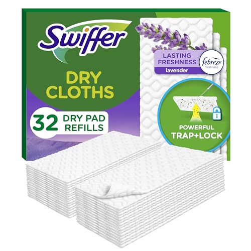 Swiffer Sweeper Dry Sweeping Pad, Multi Surface Refills for Dusters Floor Mop, with Febreze Lavender, 32 count