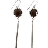 Brown Smoky Quartz Gemstone Round Sterling Silver Bar Earrings Fall Fashion Gift For Her