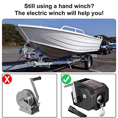 U-MAX Trailer Winch, 12V DC Reversible Electric Winch, for Boats up to 5000 lbs Portable Winch Boat Truck Power-in, Power-Out(Corded Remote Control & Hand Crank) - Image 6