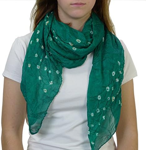 Hand-Printed Art Silk Scarf Mandala Solid Color, Polyester-Rayon Blend 41 x 41 Inches (Dark Jade Green)