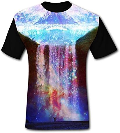 Qeron612kky The Milky Way Waterfall Men's Summer Short Sleeve Crew Neck Casual T-Shirt
