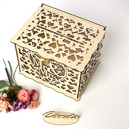 Efaster DIY Wooden Card Box with Lock,Rustic Wedding Card Box,Wedding Card Holder,Wooden Gift Boxes for Wedding Birthday Party (A)