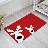 Christmas Peeking Reindeer Home Doormat Non Slip Indoor/Outdoor/Front Door/Bathroom Entrance Mats Rugs Carpet