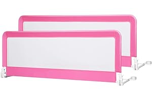 Costzon Double Sided Bed Rail Guard, 2 Pack, Extra Long Swing Down Safety Guard w/Straps, Folding Baby Bedrail for Kids Twin Double Full Queen King Mattress, Pink, 59 Inch