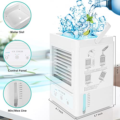 Evaporative Air Conditioner, Rechargeable Personal Air Cooler with 3