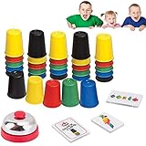 Quick Cups Games for Kids Intellectual Flying Stack Cups,Stacking Cups Games Parent-Child Interactive Game with 24 Picture Cards, 30 Cups
