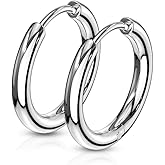316L Stainless Steel 2.5mm Thick Round Hinged Hoop Earrings, Sold as a Pair