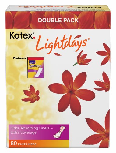 Kotex Double Pack Lightdays Pantiliners, Extra Coverage, 80 Pantiliners (Pack of 3)