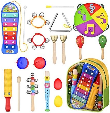 Eyssen Toddler Musical Instruments - 16 Pcs Preschool Learning Percussion Toys for Toddlers with Storage Backpack