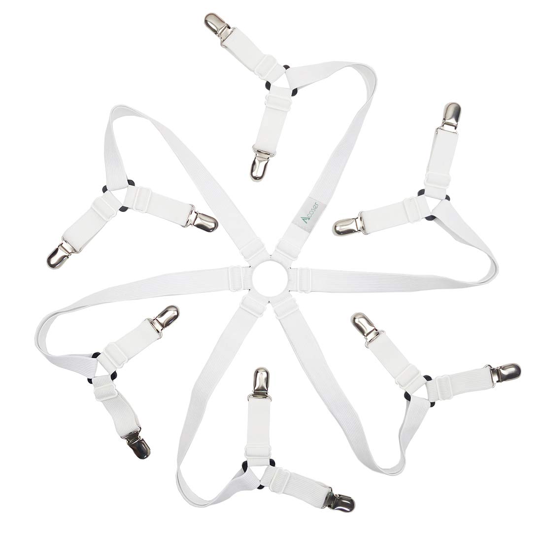 Acoser Sheet Straps,Long Adjustable Bed Sheet Clip,6 Sides Triangle, Fit Bedsheets,Table (White)